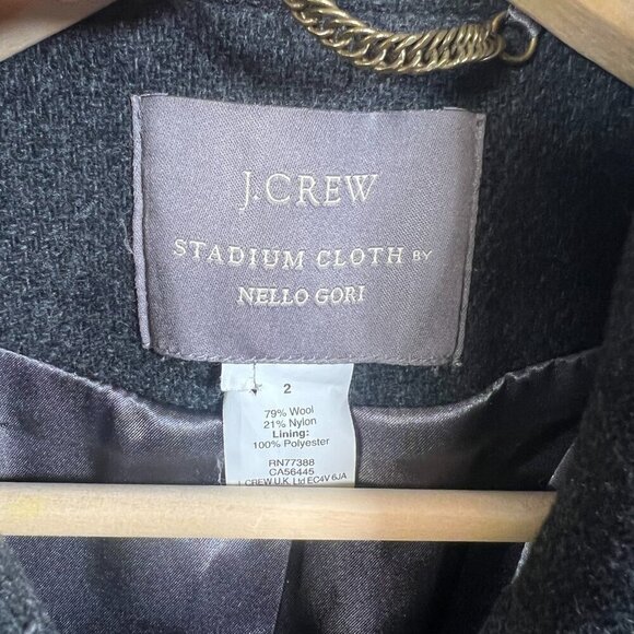 J. Crew Stadium Cloth Wool Pea Coat Size 2 Gray Nello Gori Double Breasted - Picture 3 of 12